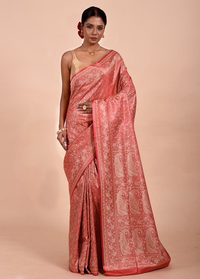 Peach Jamewar Silk Saree With Blouse Piece Fashionable Cheap Pice