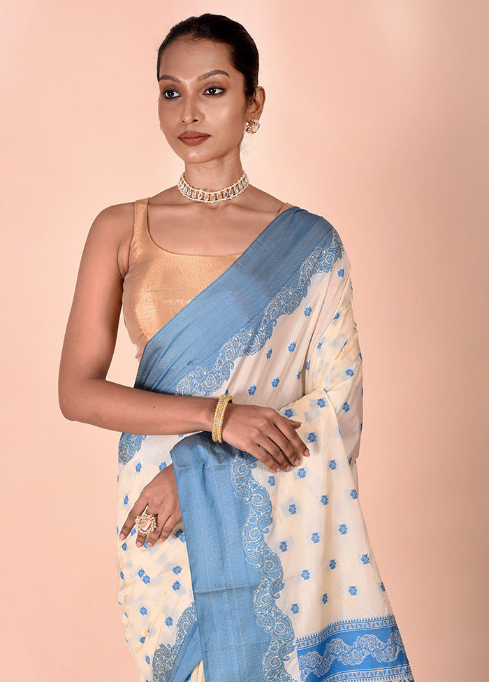 Cream Kanjivaram Silk Saree With Blouse Piece Footlocker Finishline Online