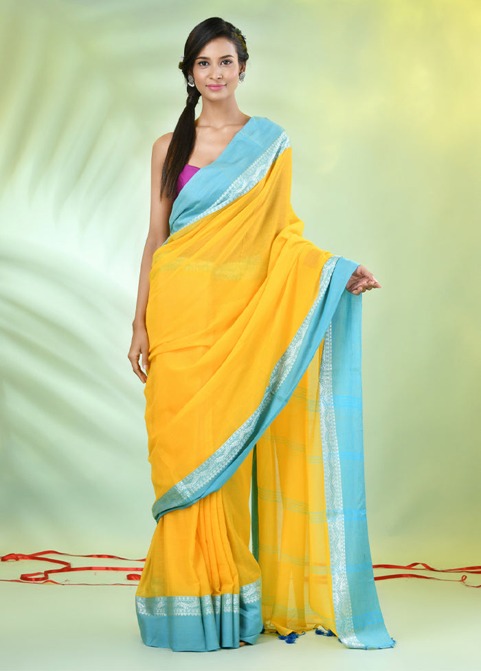 Yellow Cotton Saree With Blouse Piece Wholesale Pice For Sale