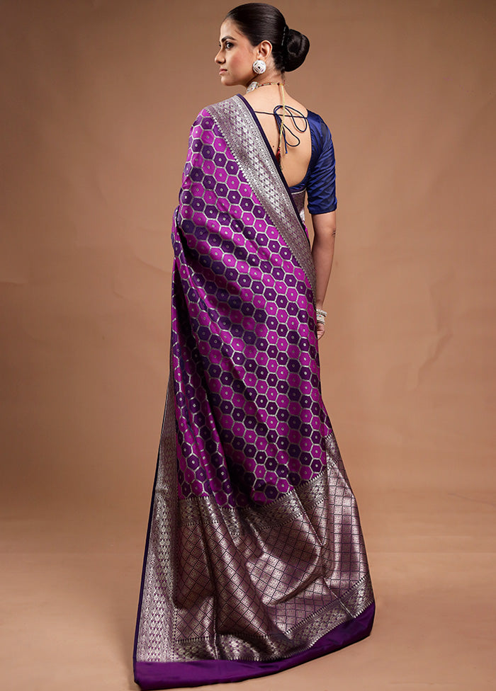 Purple Banarasi Silk Saree With Blouse Piece Clearance From China