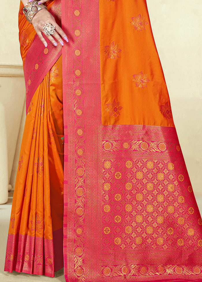 Orange Dupion Silk Saree With Blouse Piece Clearance 100% Guaranteed