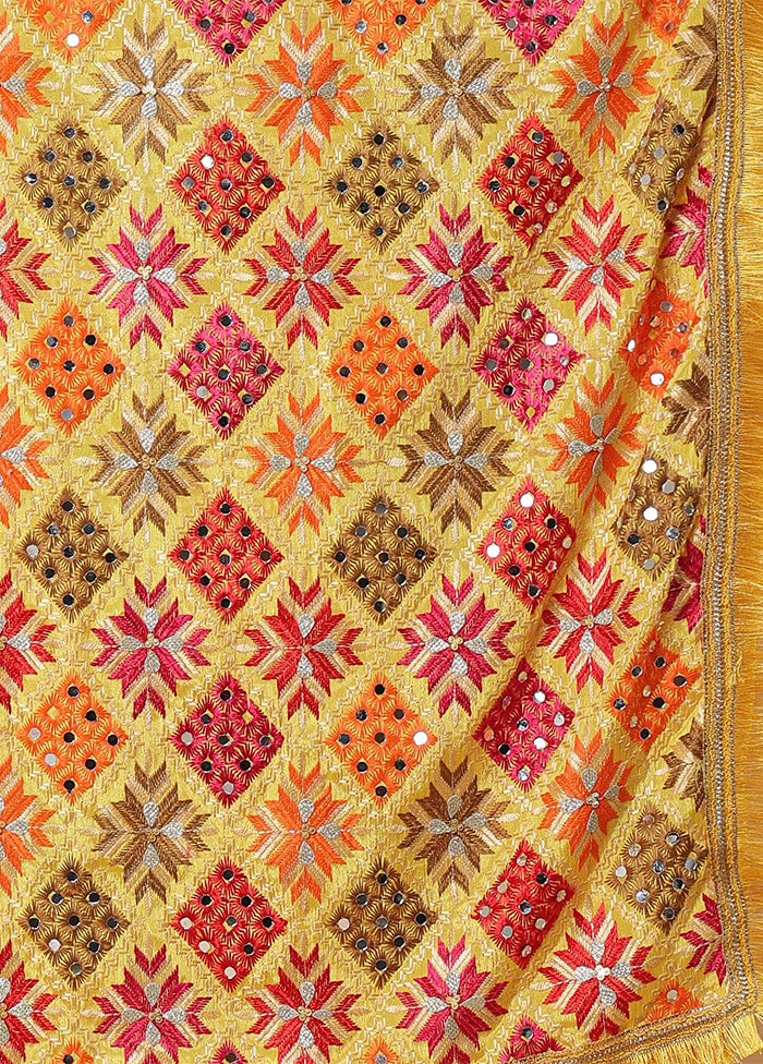 Yellow Chinon Phulkari Work Dupatta Online For Sale