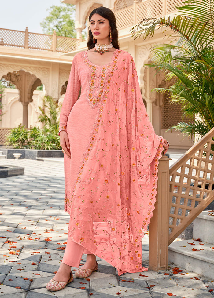 3 Pc Baby Pink Semi Stitched Georgette Suit Set Outlet 2025