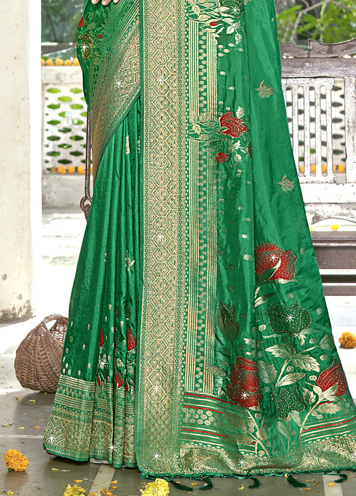 Green Spun Silk Saree With Blouse Piece Comfortable