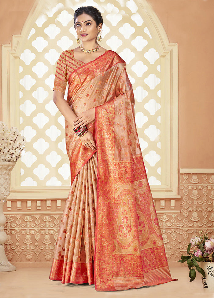 Peach Dupion Silk Saree With Blouse Piece Footlocker Online