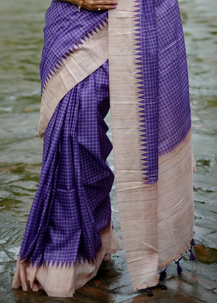 Purple Tussar Silk Saree With Blouse Piece Where To Buy Low Pice