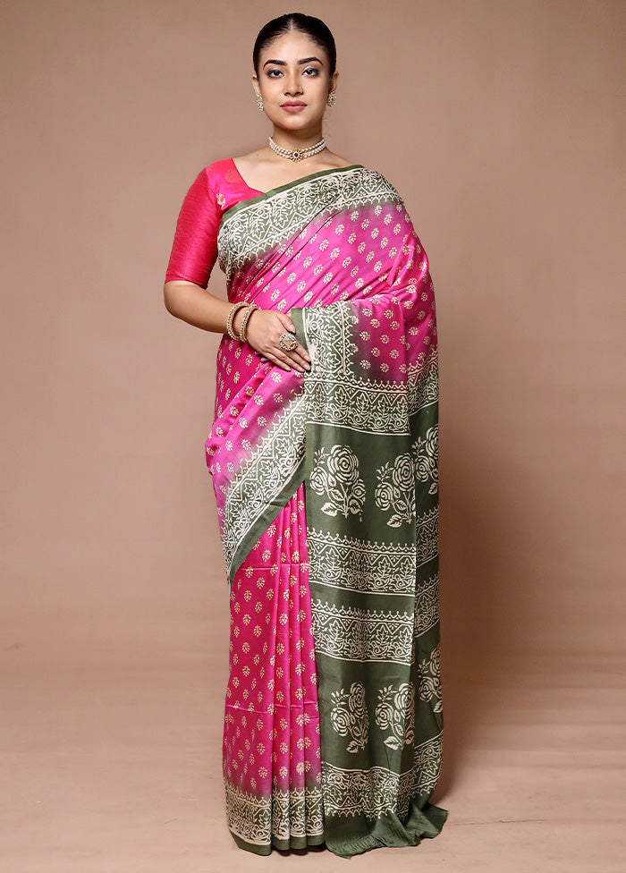 Pink Printed Silk Saree Without Blouse Piece Fashion Style Online