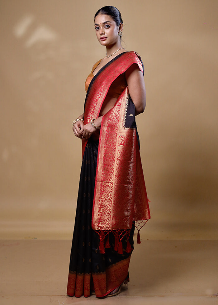 Black Dupion Silk Saree With Blouse Piece Cheap Sale Manchester Great Sale