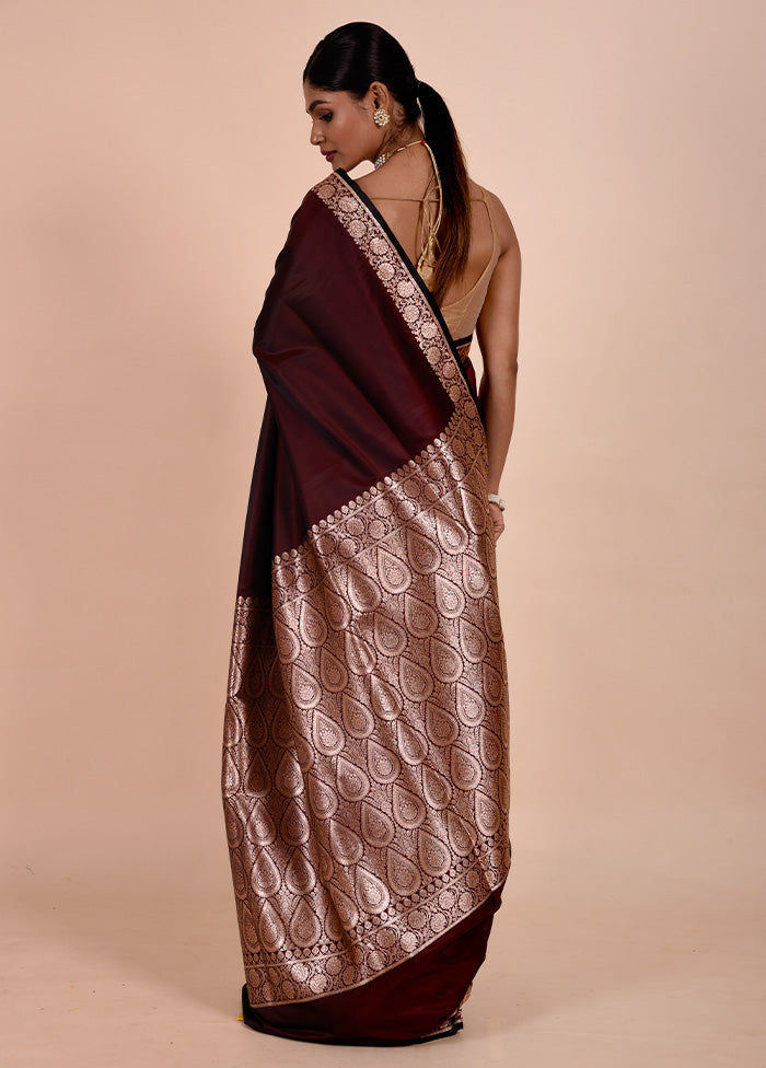 Maroon Banarasi Silk Saree With Blouse Piece Extremely For Sale