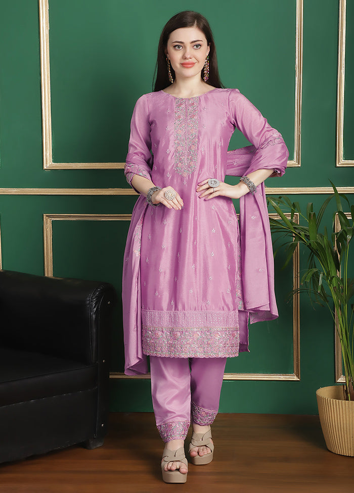 3 Pc Pink Unstitched Silk Suit Set Cheap Fake