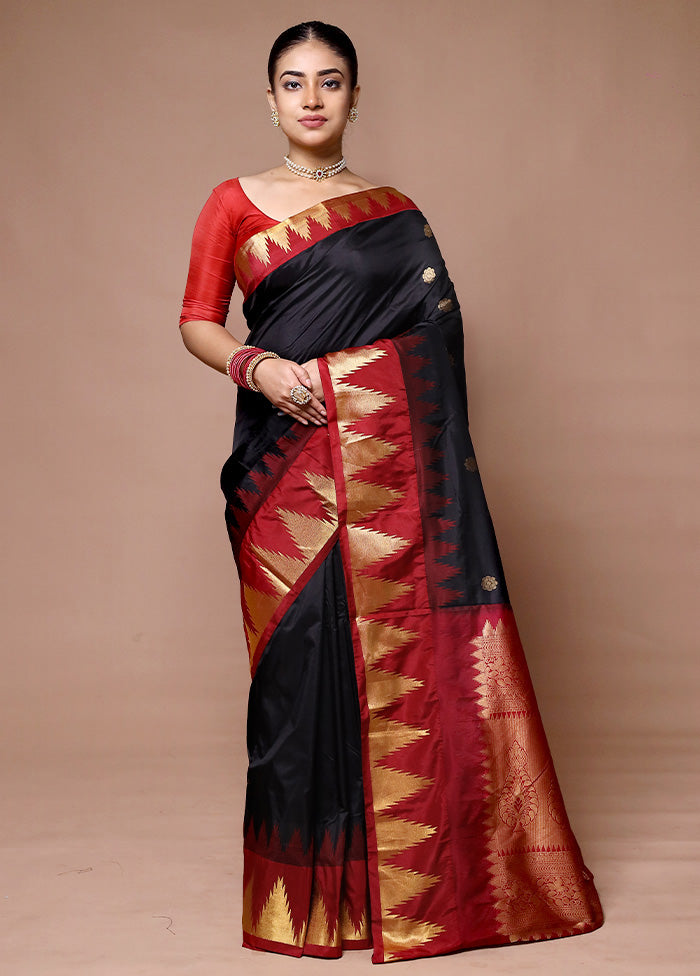 Black Handloom Kanjivaram Pure Silk Saree With Blouse Piece Pay With Visa Cheap Online