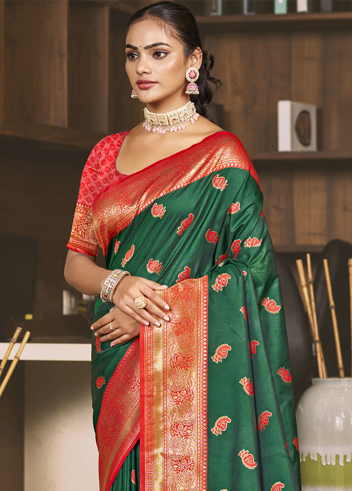 Green Dupion Silk Saree With Blouse Piece Best Place To Buy Online