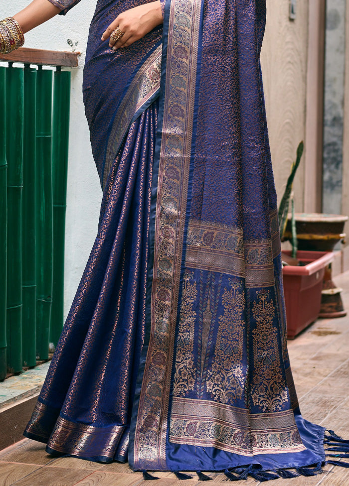 Navy Blue Kanjivaram Silk Saree With Blouse Piece Buy Cheap Discounts