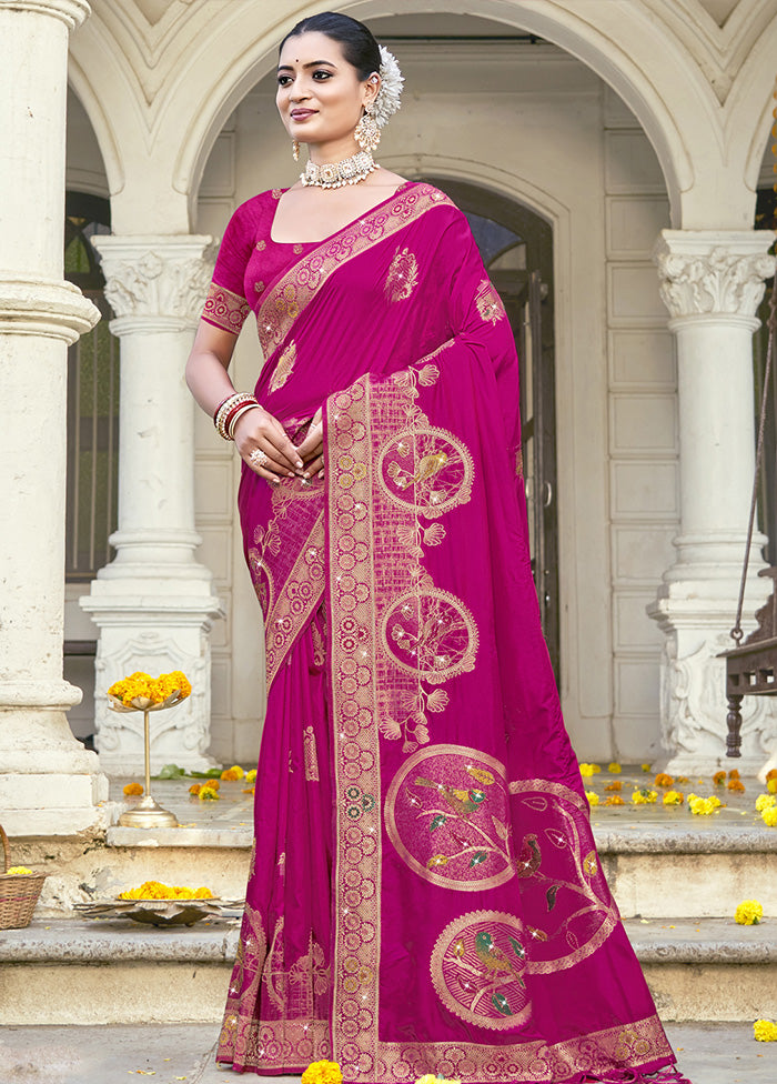 Pink Spun Silk Saree With Blouse Piece Pay With Visa Cheap Pice