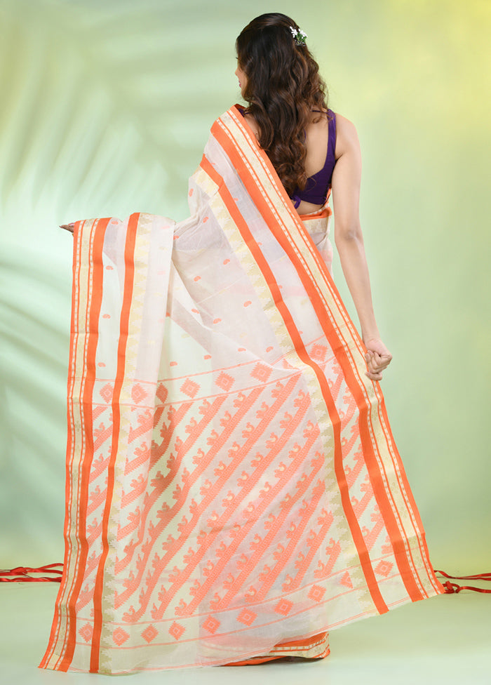 Off White Pure Cotton Paisley Woven Saree Without Blouse Piece Free Shipping For Nice