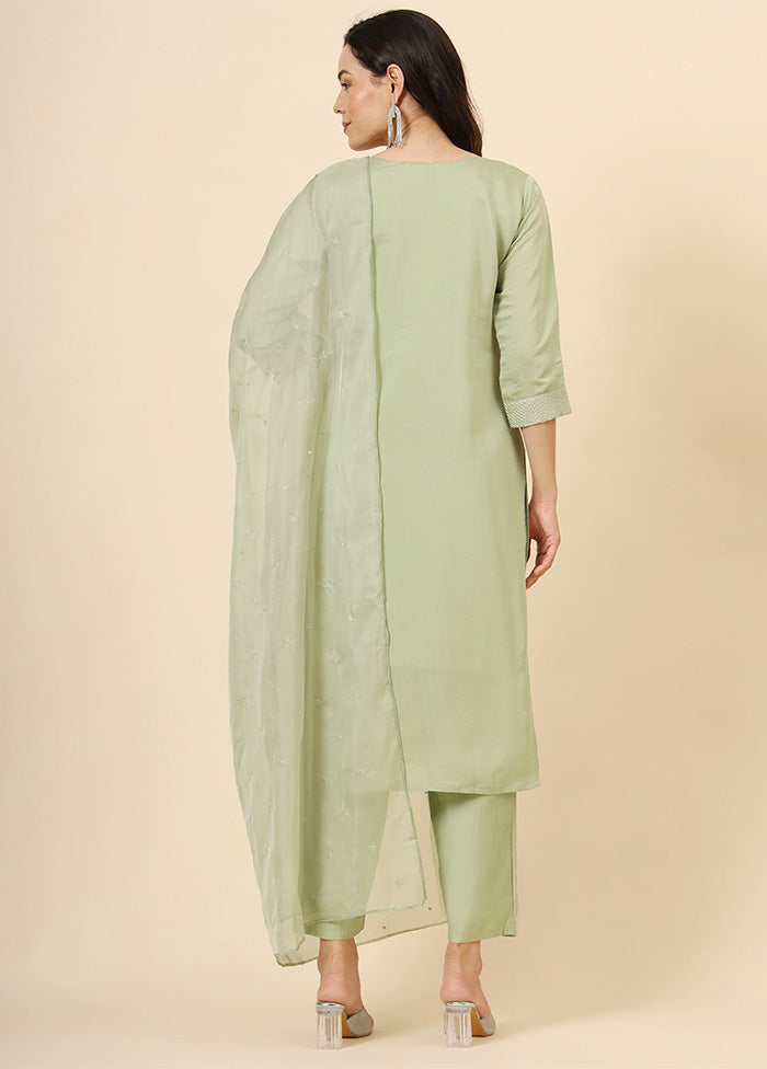 3 Pc Pista Green Readymade Silk Suit Set Best Pices Online