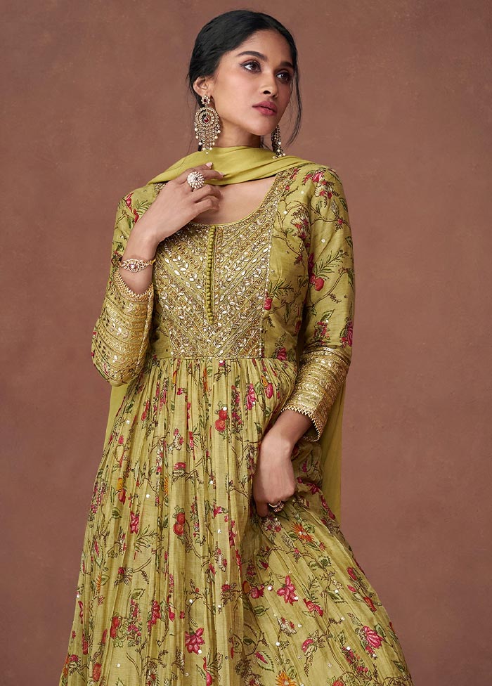 3 Pc Yellow Semi Stitched Silk Suit Set Free Shipping 2025 New