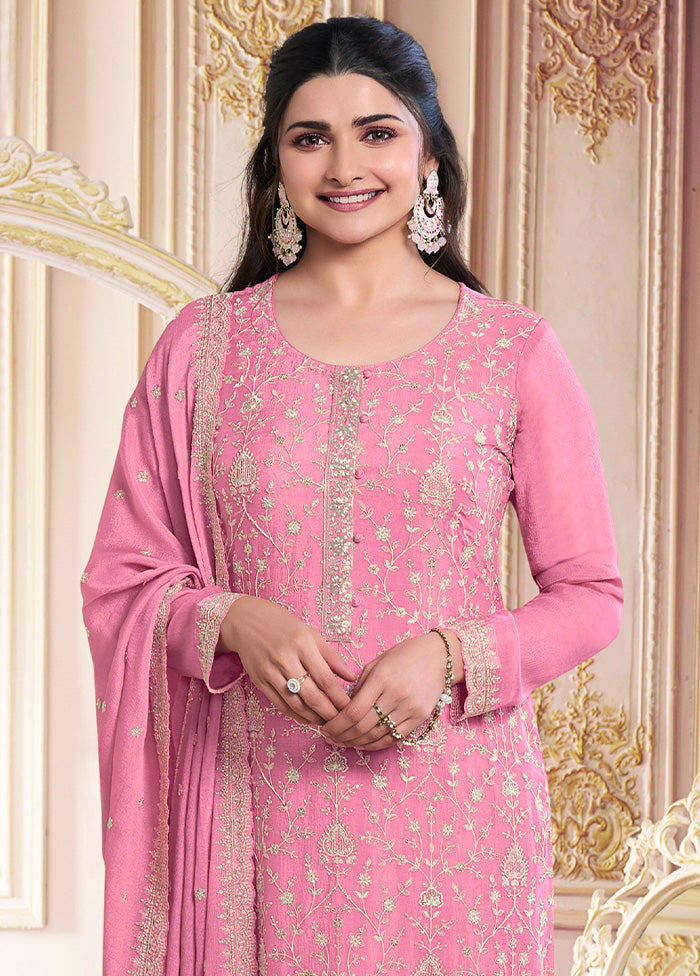 3 Pc Pink Semi Stitched Georgette Suit Set Great Deals Sale Online