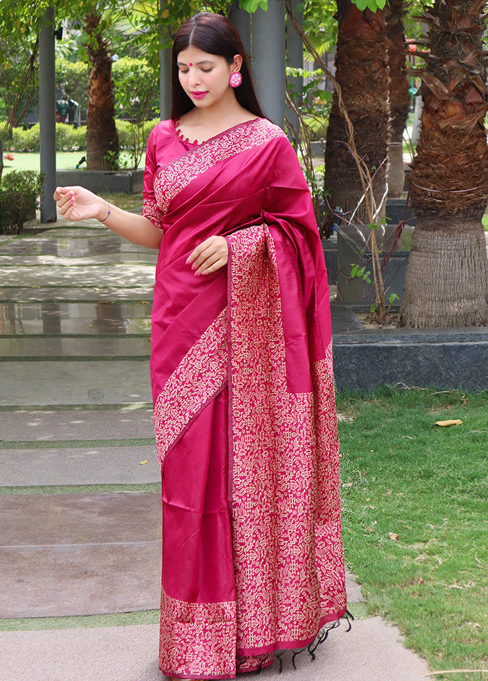 Pink Spun Silk Saree With Blouse Piece Outlet Supply