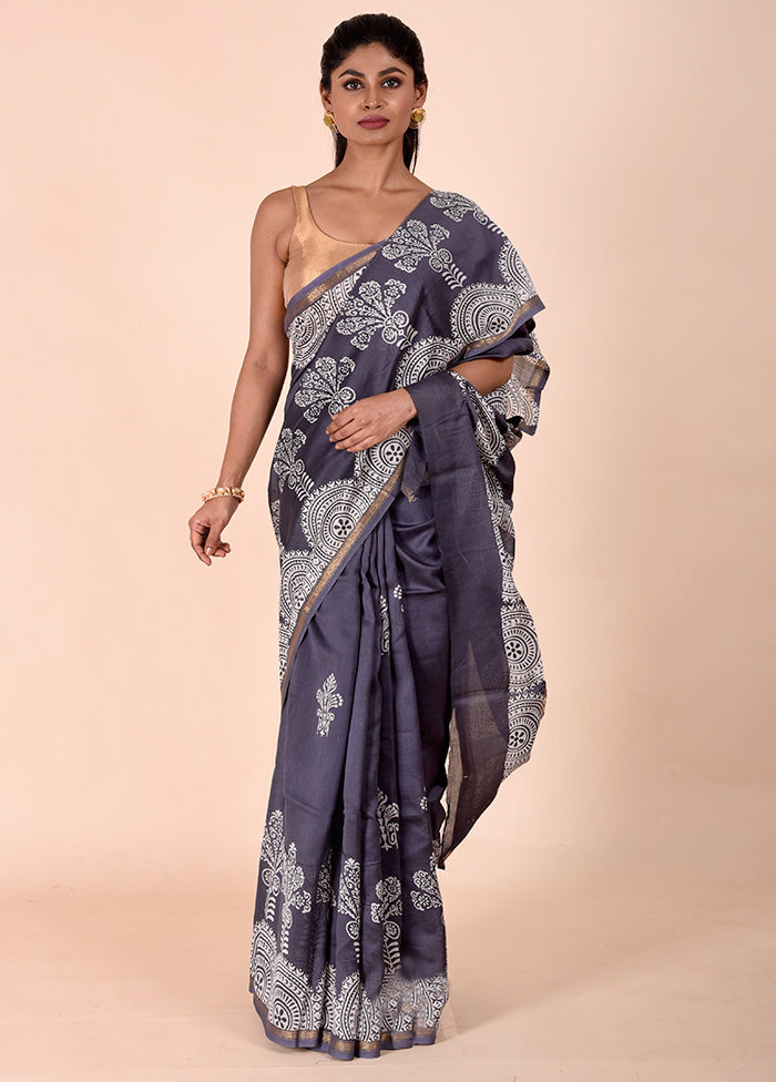 Grey Chanderi Cotton Saree With Blouse Piece Discount Classic