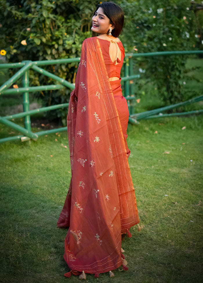 Orange Tussar Silk Saree With Blouse Piece Outlet Big Discount