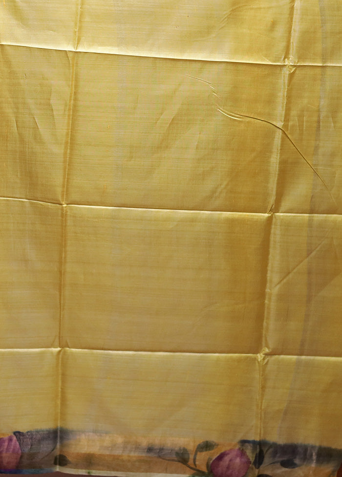 Yellow Handloom Tussar Pure Silk Saree With Blouse Piece Browse