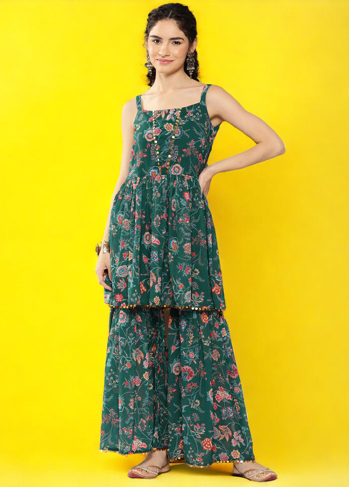 2 Pc Green Readymade Georgette Kurti Set Clearance Online Fake