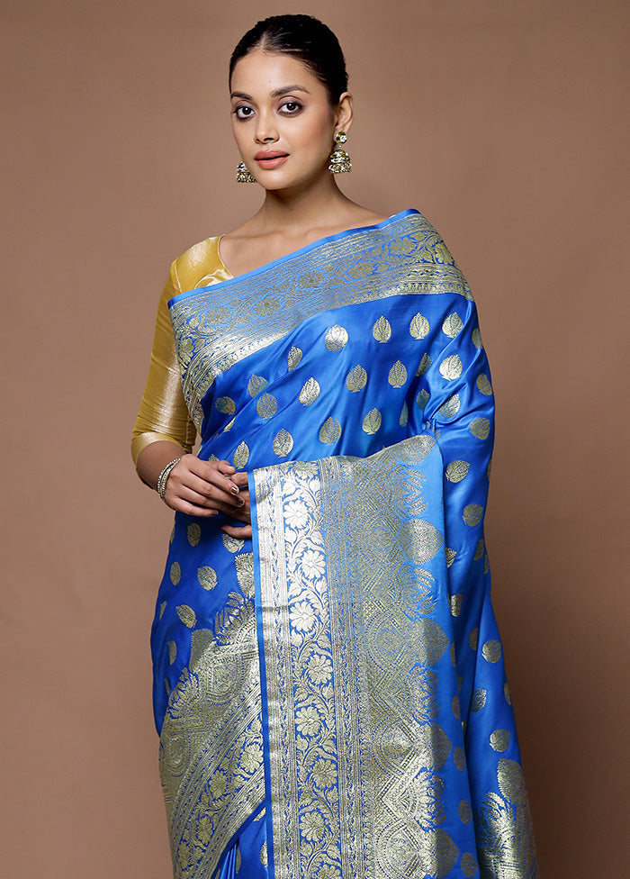 Blue Banarasi Silk Saree With Blouse Piece Largest Supplier For Sale