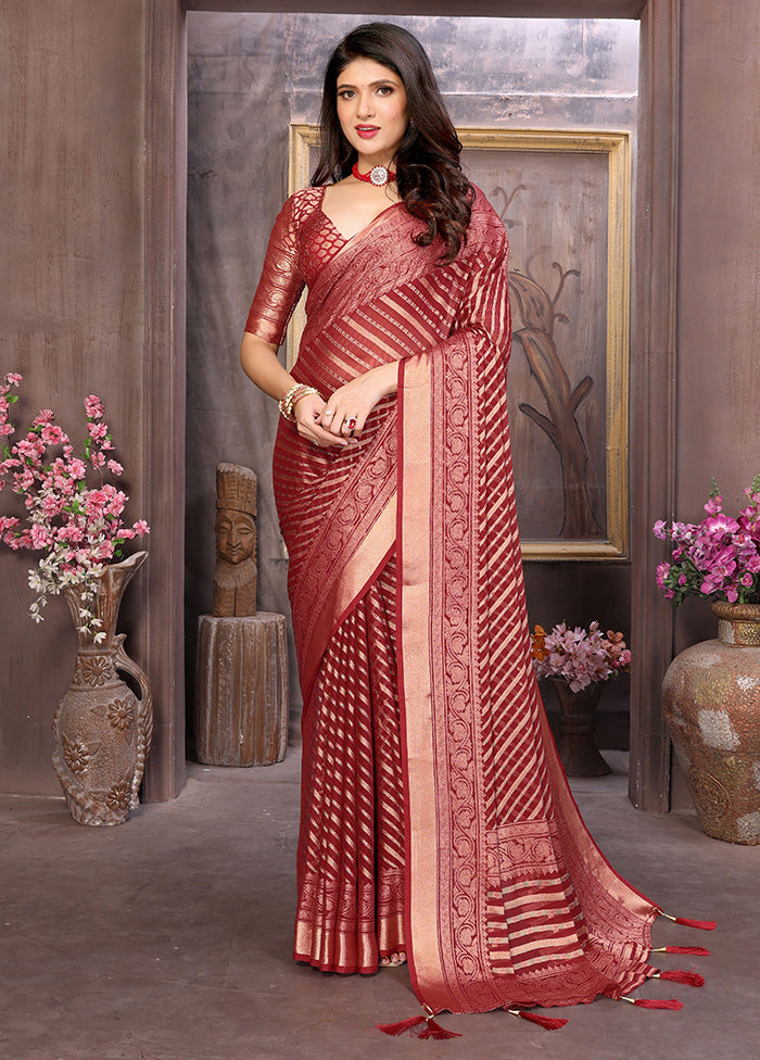 Burgundy Spun Silk Saree With Blouse Piece Official For Sale