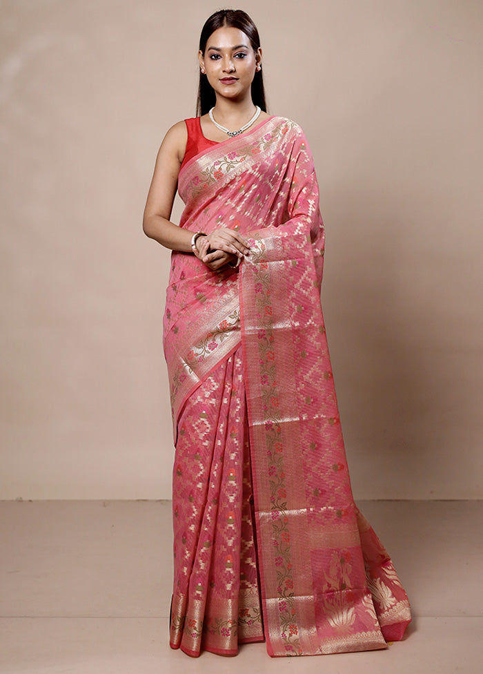 Pink Kora Silk Saree With Blouse Piece Discount Wide Range Of