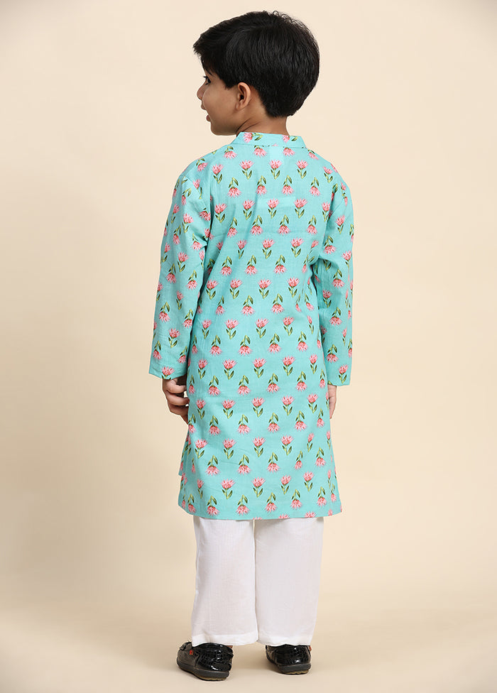 Green Cotton Full Sleeves Collar Neckshape Kurta Pajama Set Lowest Pice