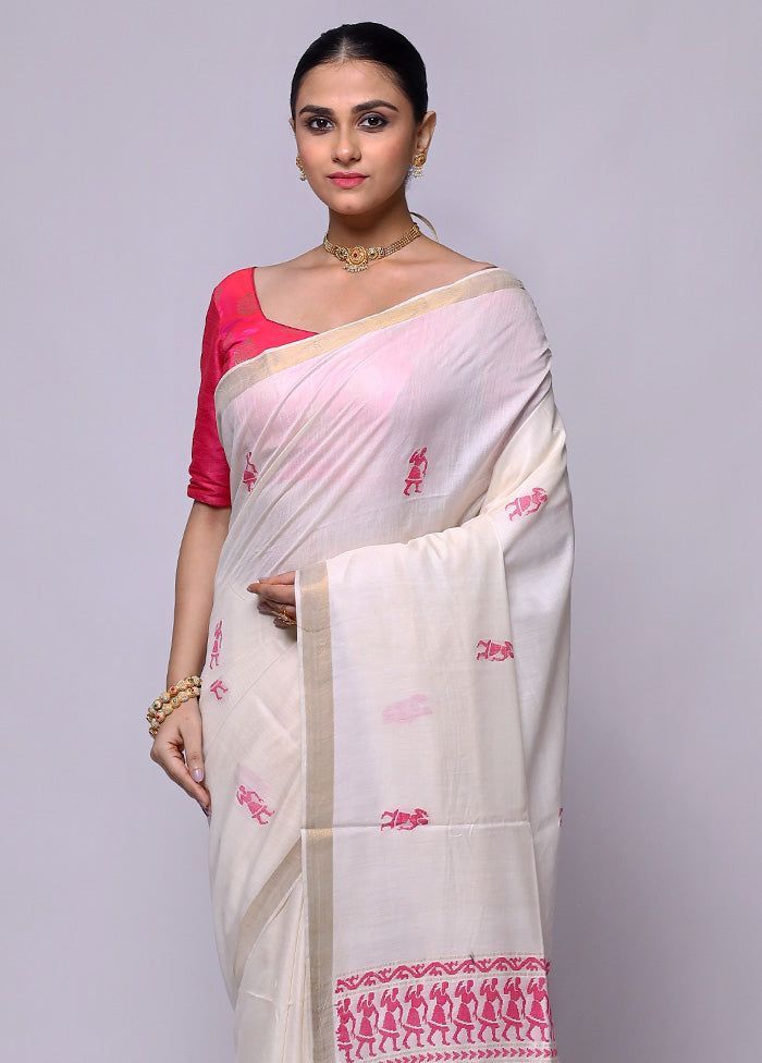 White Handloom Tussar Pure Silk Saree With Blouse Piece Buy Cheap Perfect