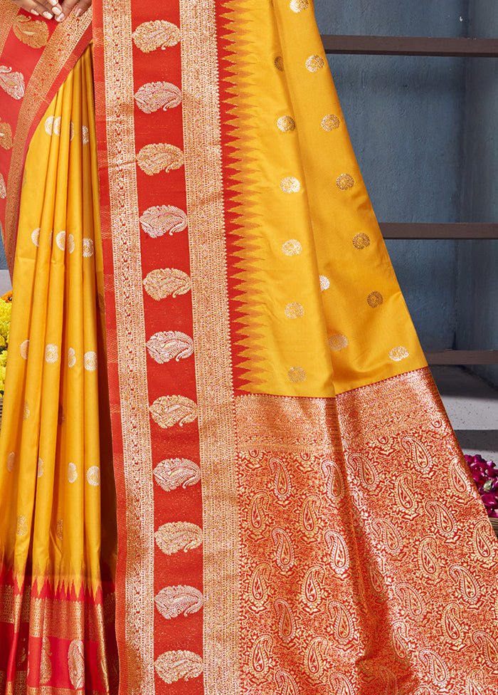 Yellow Dupion Silk Saree With Blouse Piece Sale Lowest Pice