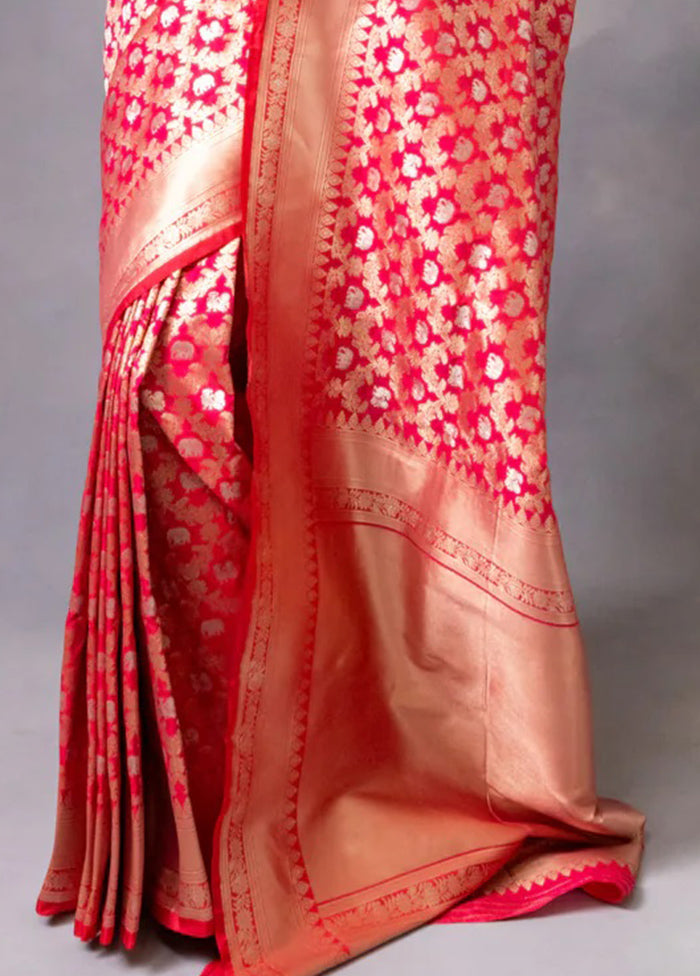 Red Banarasi Silk Saree With Blouse Piece Cheap Sale Excellent