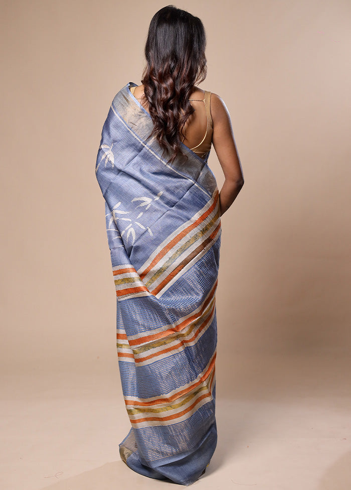 Blue Handloom Tussar Pure Silk Saree With Blouse Piece Where To Buy