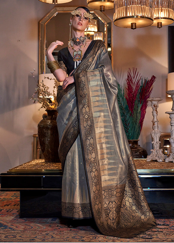 Grey Spun Silk Saree With Blouse Piece Free Shipping High Quality