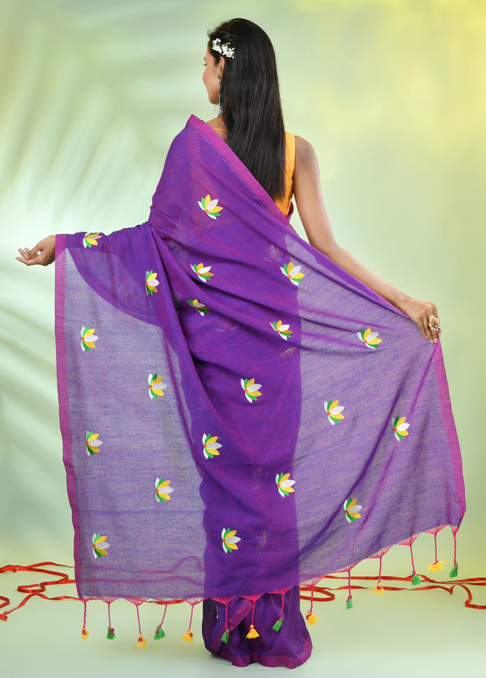 Violet Cotton Saree With Blouse Piece Sast Online