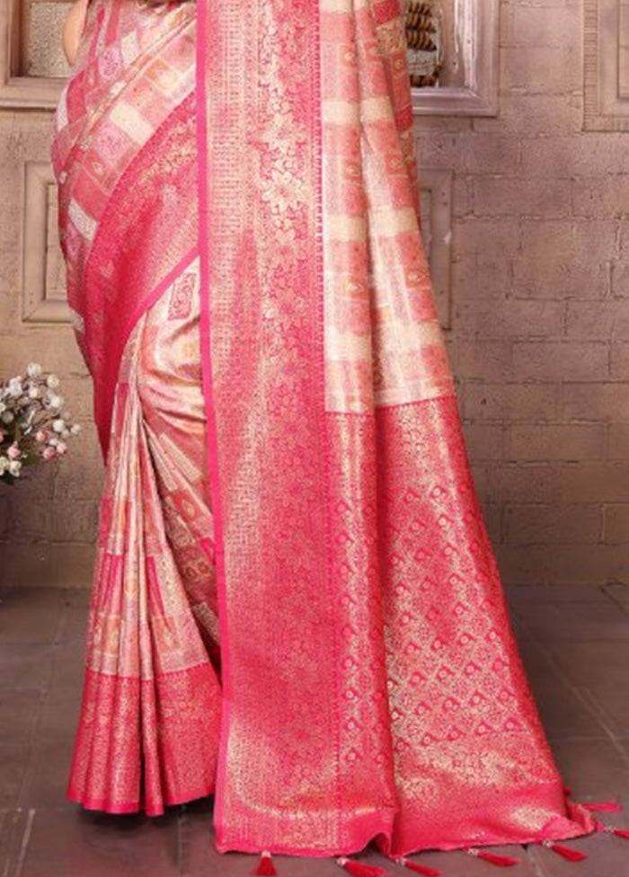 Cream Banarasi Silk Saree With Blouse Piece Clearance Low Pice Fee Shipping