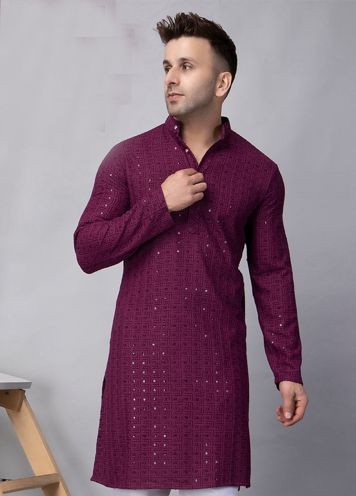 Purple Viscose Embroidered Knee Length Kurta Cheap Outlet Store