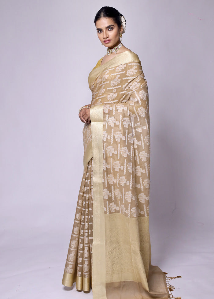 Beige Kora Silk Saree With Blouse Piece Free Shipping With Mastercard