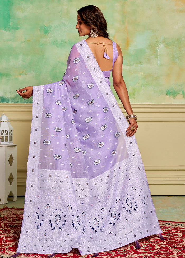 Lavender Cotton Saree With Blouse Piece Quality Free Shipping