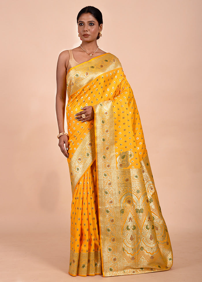 Yellow Banarasi Silk Saree With Blouse Piece Online Cheap Quality