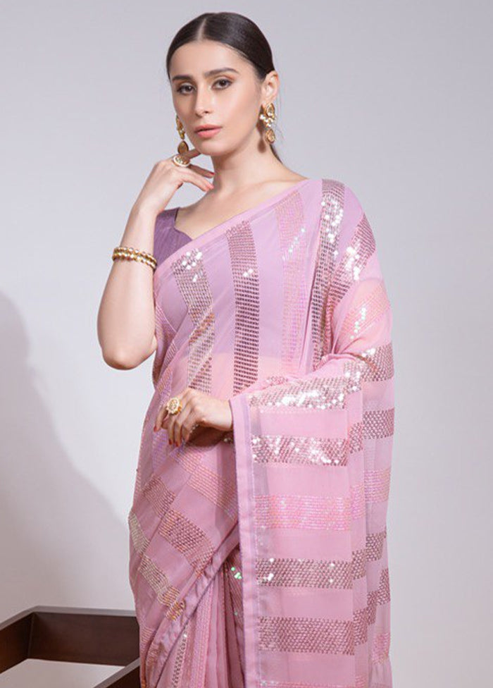 Baby Pink Georgette Saree With Blouse Piece Discount Cost