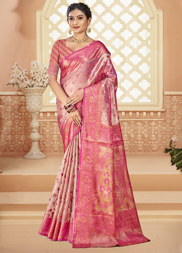 Pink Dupion Silk Saree With Blouse Piece Discount Best Pices