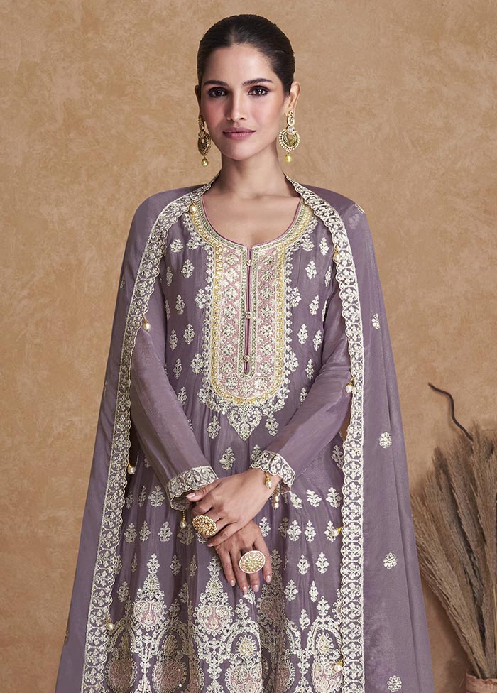 3 Pc Lavender Semi Stitched Georgette Suit Set Clearance Store Cheap Online