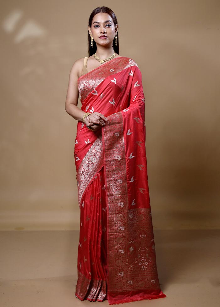 Rust Dupion Silk Saree With Blouse Piece 100% Original Cheap Pice