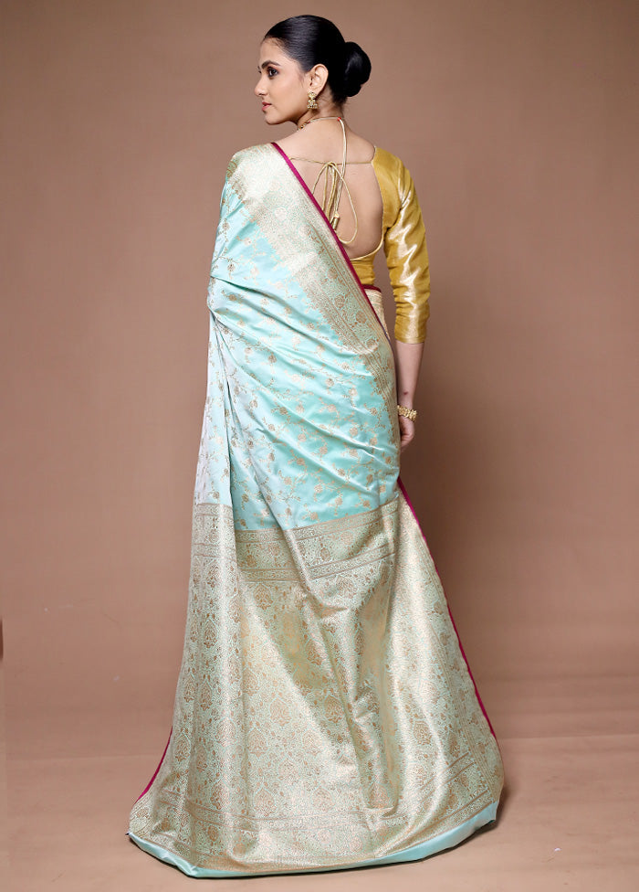 Blue Banarasi Silk Saree With Blouse Piece Visa Payment