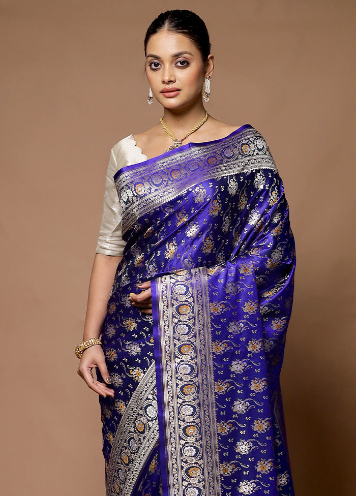 Blue Handloom Uppada Pure Silk Saree With Blouse Piece Cheap Best Sale