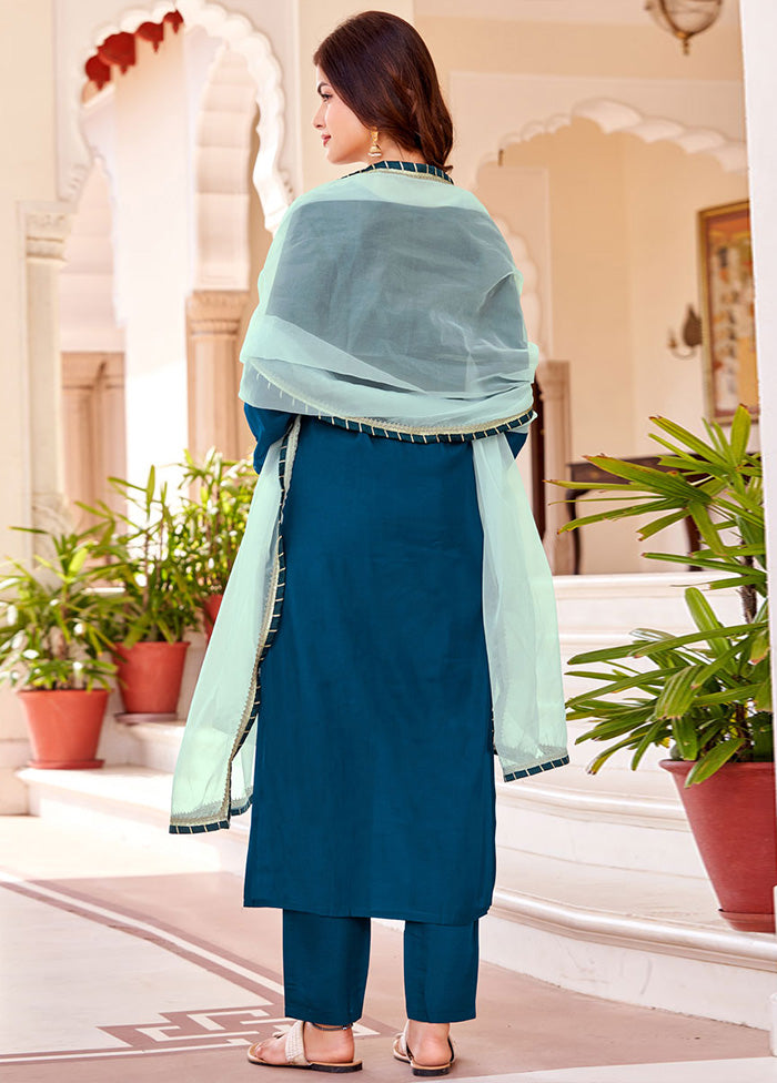 3 Pc Blue Readymade Silk Suit Set Big Discount Cheap Pice