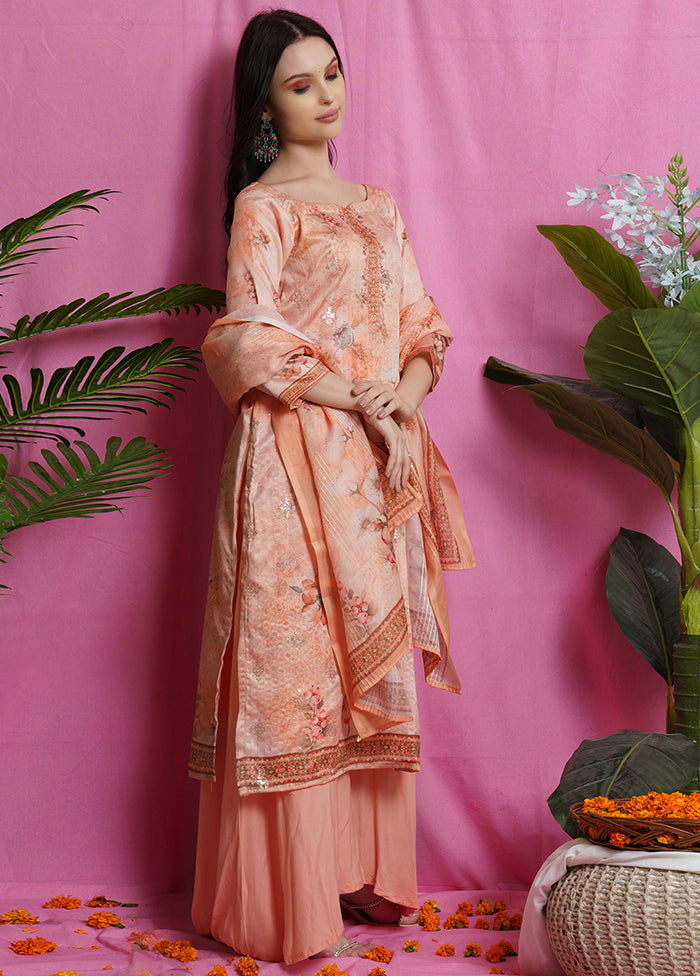 3 Pc Peach Unstitched Silk Suit Set Footlocker Finishline For Sale